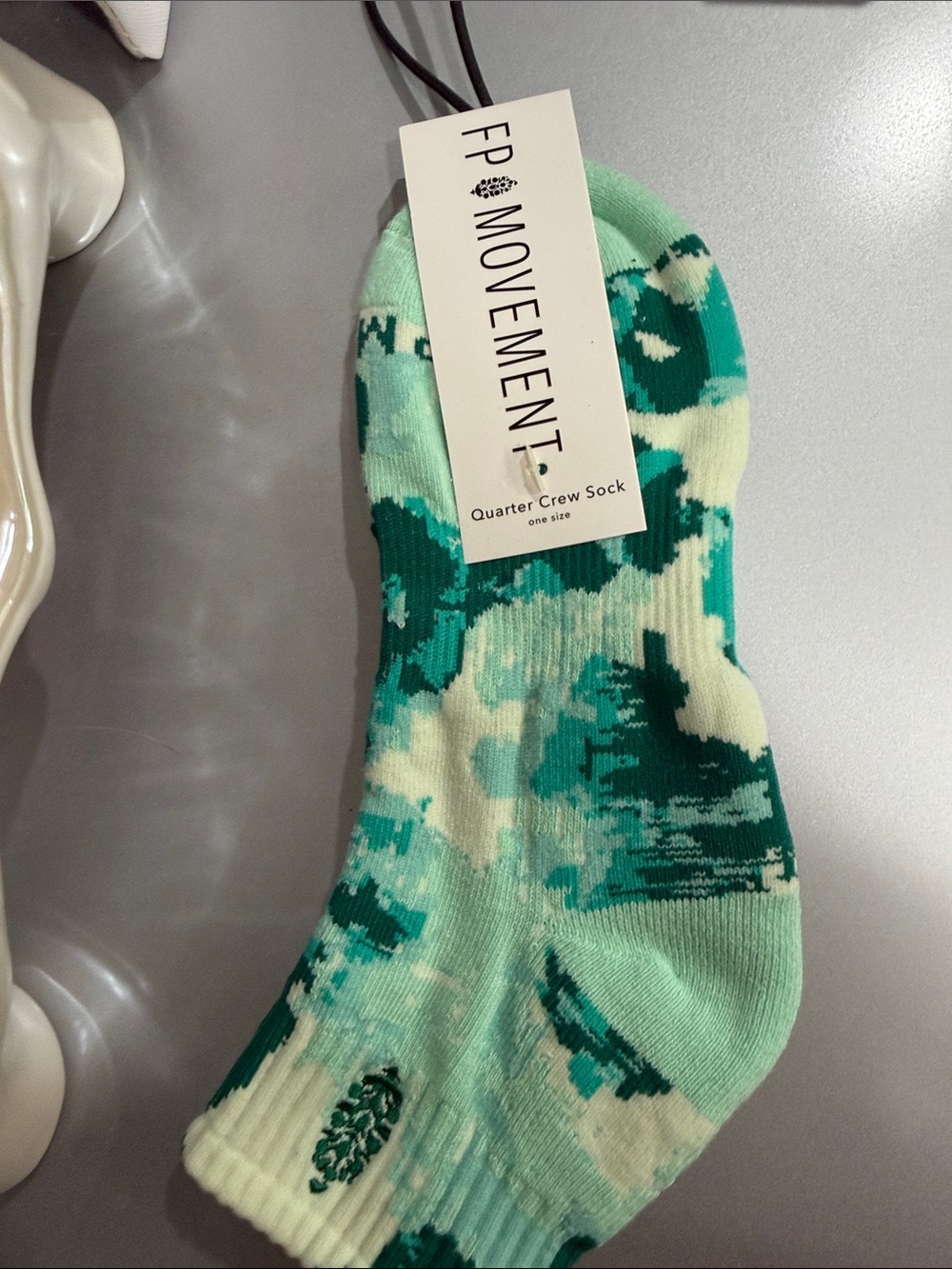 Free People Quarter Crew Socks in Teal Green Pattern